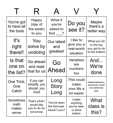 Travy Patty Bingo Card