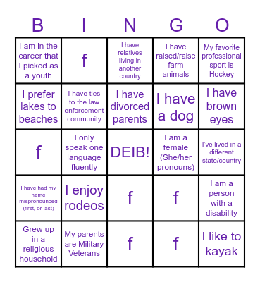 DEI Bingo Card
