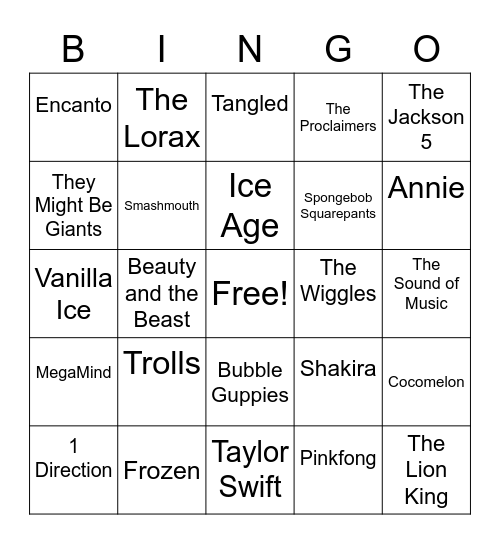 Music Bingo Card