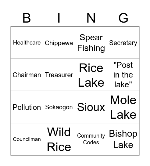 Sokaogon Chippewa Community Bingo Card