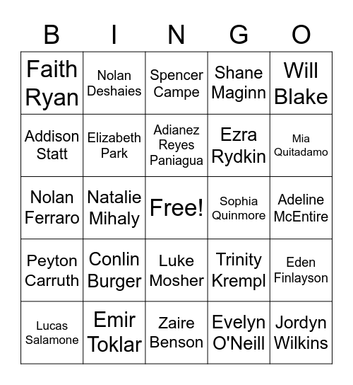 Includer Bingo Card