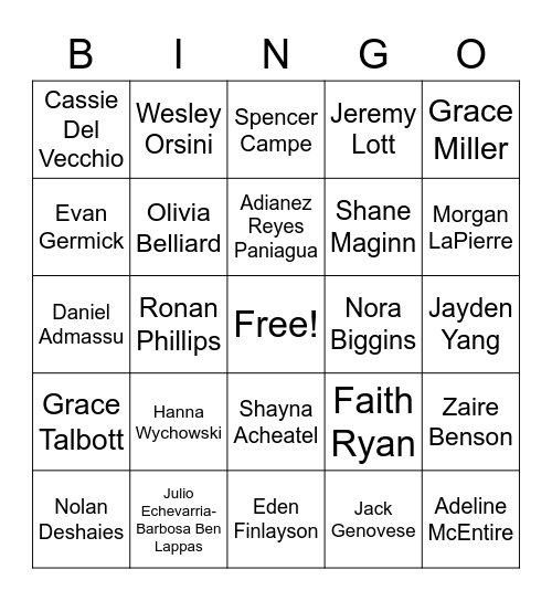 Includer Bingo Card