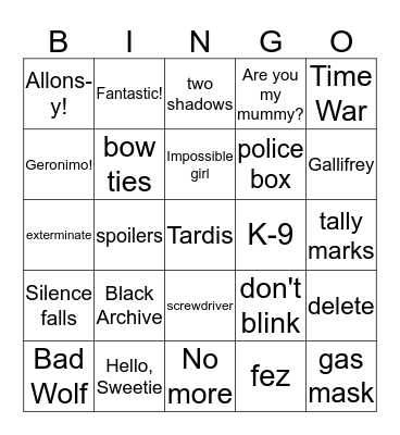 Doctor Who BINGO Card