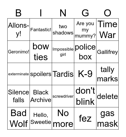Doctor Who BINGO Card
