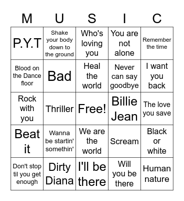 Michael Jackson Bingo Card