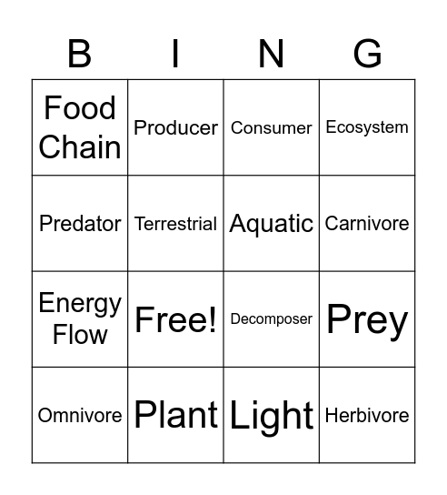 Food Chain BINGO Card