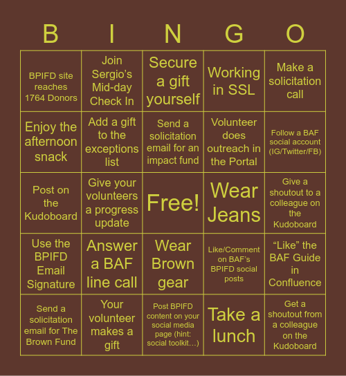 BAF Pays It Forward! Bingo Card