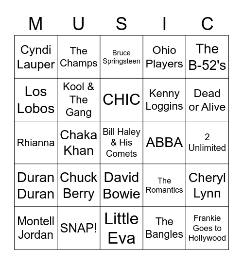 Dancing through the Decades Bingo Card