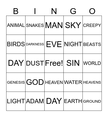 THE CREATION Bingo Card