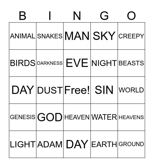 THE CREATION Bingo Card