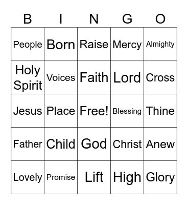 April 16 Worship Bingo (Listen for worship words and mark them)  No prizes - just for fun Bingo Card