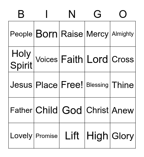 April 16 Worship Bingo (Listen for worship words and mark them)  No prizes - just for fun Bingo Card