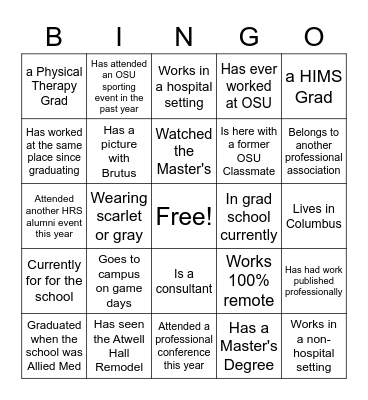 HRS Alumni Society Networking Bingo Card