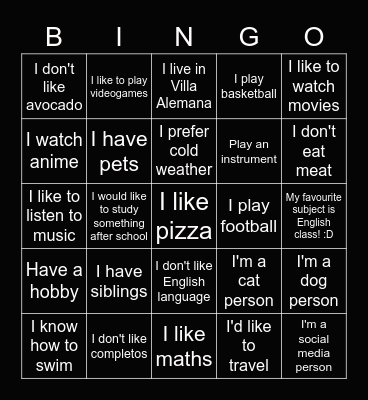 Getting to know each other Bingo Card