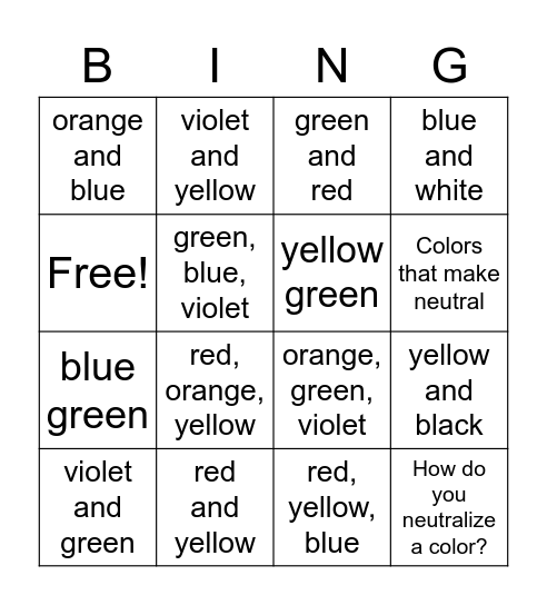 Color Wheel Bingo Card