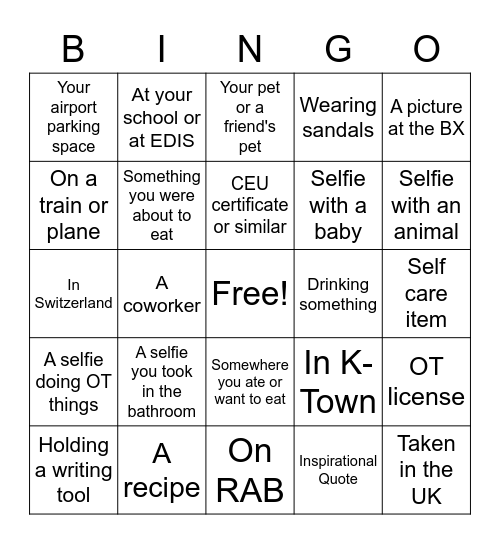 Let's Celebrate OT Month with Picture Bingo! Bingo Card