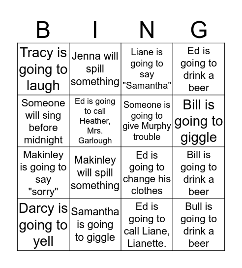 New Year's Bingo Card