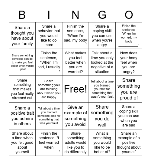 Therapeutic Bingo Card