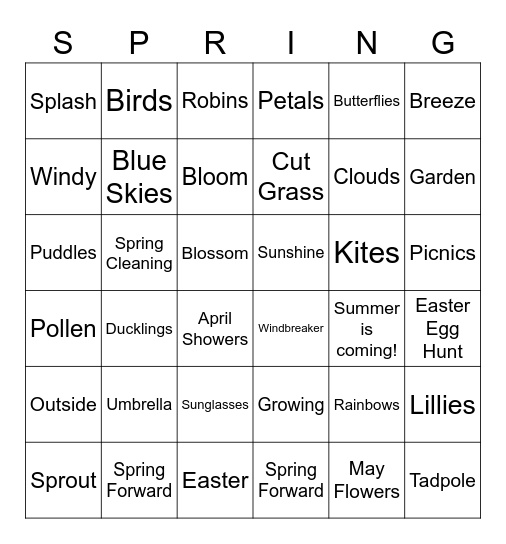 Spring Bingo! Bingo Card