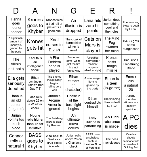 Eberron: Debts & Disaster Bingo Card