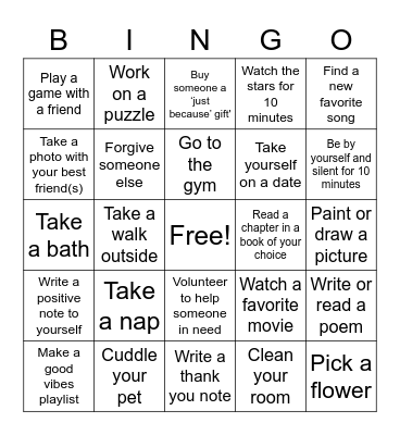 Mental Health Awareness Bingo Card