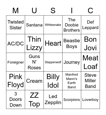 Rocking through the Decades Bingo Card