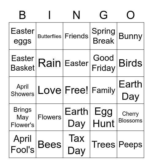 APRIL SHOWER'S Bingo Card