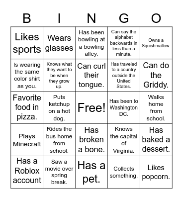 What do we have in common? Bingo Card