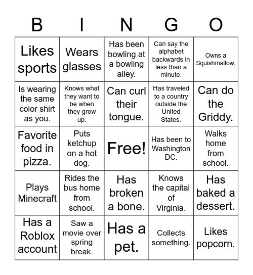 What do we have in common? Bingo Card