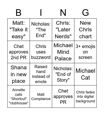 PLC Bingo Card