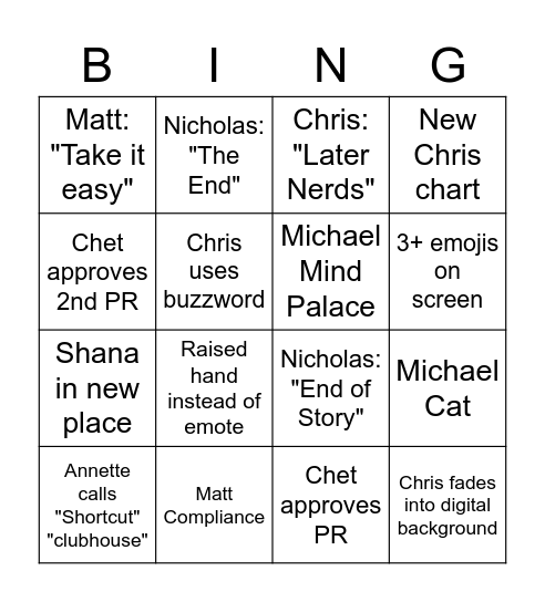 PLC Bingo Card