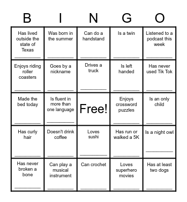 Ice Cream Social Bingo Card