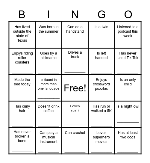 Ice Cream Social Bingo Card