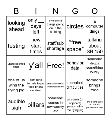 Staff Meeting Bingo Card