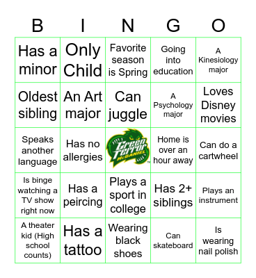Peer Mentor Bingo Card