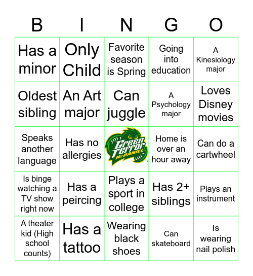 Peer Mentor Bingo Card