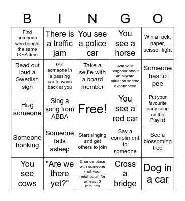 Cabin Trip Bingo Card