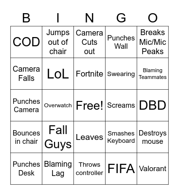 Gamer Rage Bingo Card