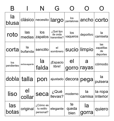 ¿Cómo es tu estilo personal? Bingo Card