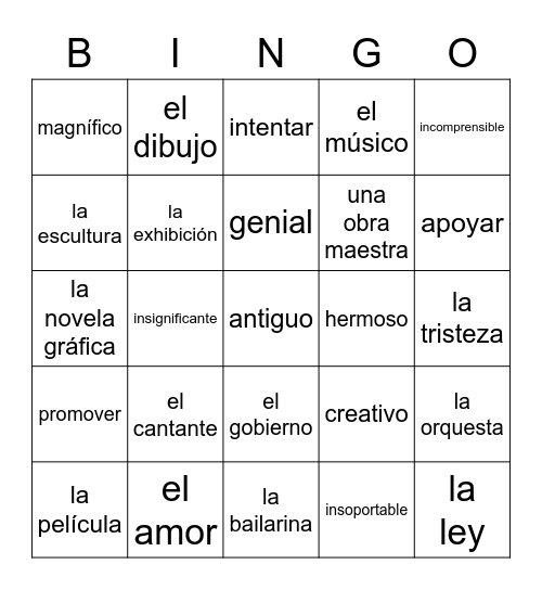 call list el arte Bingo Card