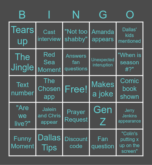 Chosen Livestream Bingo! Bingo Card