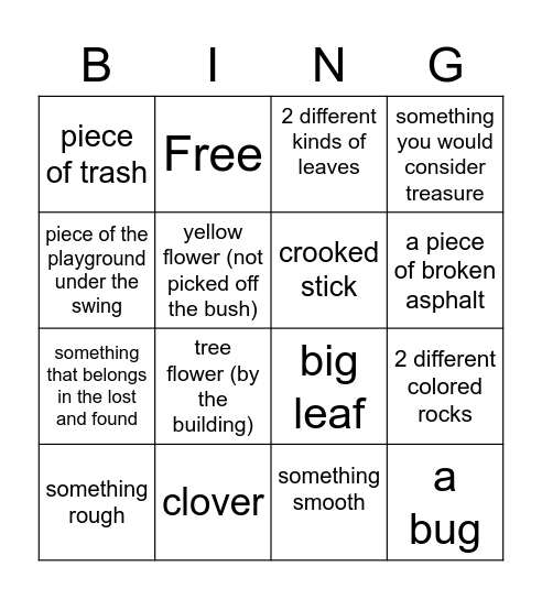 Scavenger Hunt BINGO Card