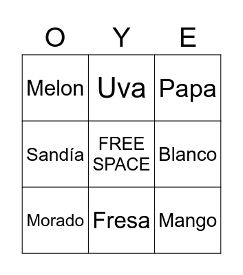 Las Frutas y Los Colores Bingo Card