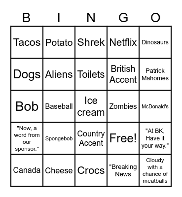 Radio Bingo Card