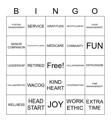 VOLUNTEER BINGO Card