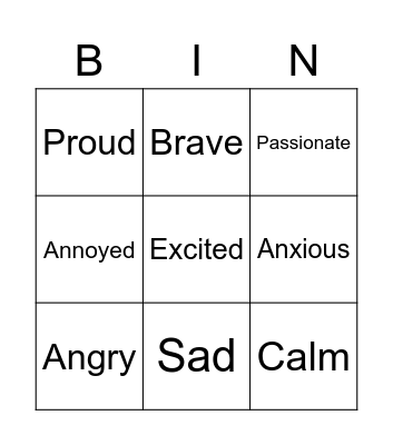 Musical Feelings Bingo Card