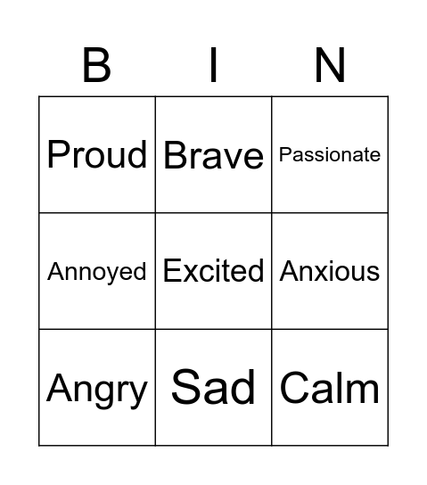 Musical Feelings Bingo Card