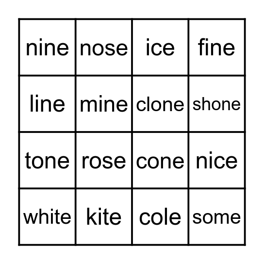 i_e  and  o_e  Bingo Card