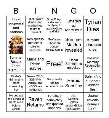 RWBY Volume 9 Bingo Card