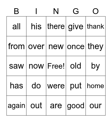 PLL 5.5-5.8 Sight Words Bingo Card